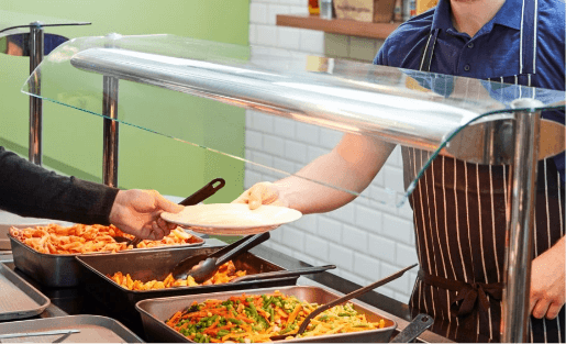 servery counter in a commercial kitchen