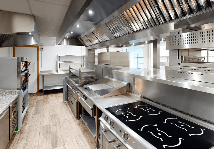 commercial catering equipment inside a commercial kitchen